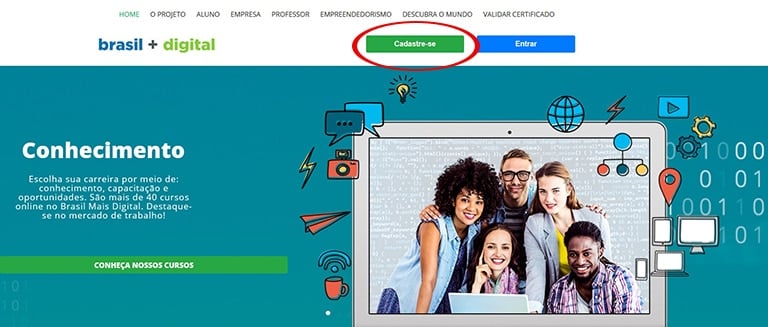 Clique no botão "CADASTRE-SE" para criar a sua conta no site e começar a estudar!